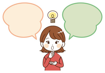 女性、ふきだし、閃き