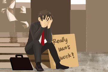 Man unemployed due to the economic downturn and the epidemic of the coronavirus.Business establishments must close and layoff employees. he stress and despair in pressure situations-Stressed Joblesss