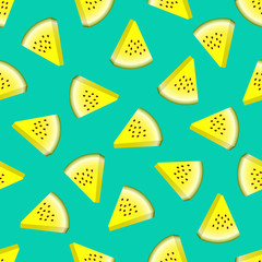 Vector watermelon seamless pattern. Slice of watermelon on turquoise background. Colorful vector illustration gradient fill in flat style.