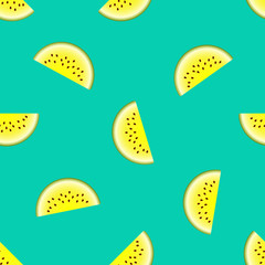 Vector watermelon seamless pattern. Slice of watermelon on turquoise background. Colorful vector illustration gradient fill in flat style.