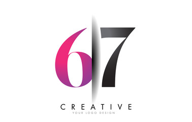67 6 7 Grey and Pink Number Logo with Creative Shadow Cut Vector.