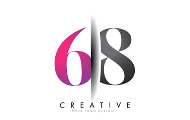 68 6 8 Grey and Pink Number Logo with Creative Shadow Cut Vector.