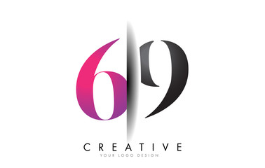 69 6 9 Grey and Pink Number Logo with Creative Shadow Cut Vector.