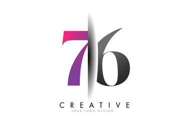 76 7 6 Grey and Pink Number Logo with Creative Shadow Cut Vector.