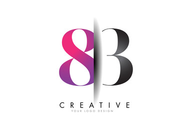 83 8 3 Grey and Pink Number Logo with Creative Shadow Cut Vector.