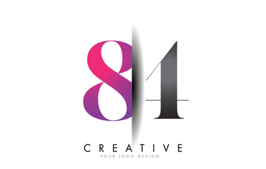 84 8 4 Grey and Pink Number Logo with Creative Shadow Cut Vector.