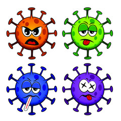 Corona virus Covis-19 cartoon with several expressions
