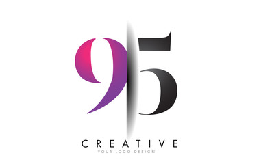 95 9 5 Grey and Pink Number Logo with Creative Shadow Cut Vector.