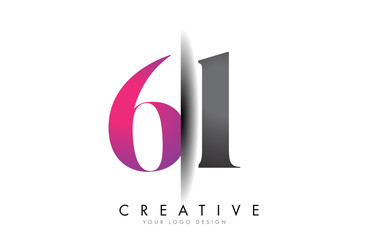 61 6 1 Grey and Pink Number Logo with Creative Shadow Cut Vector.