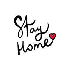 Stay home beautiful lettering in cartoon comic style with decorative elements