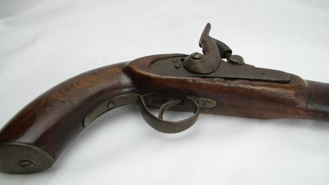 Antique Colonial Percussion Pistol, Believed To Be Local Militia Issue Circa 1850. This Is A Single Shot Muzzle Loading Holster Pistol With A Percussion Lock