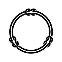 Circle frame with knots and two infinite even ropes. Black color round wires decoration. - 340952706