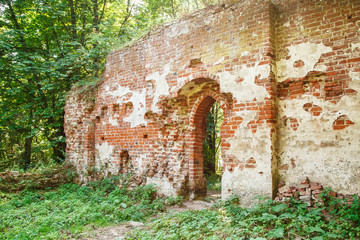 ruins of medieval abandoned church in a forest