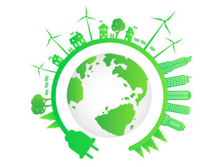 Eco friendly concept, Green city save the world.Ecology and Environmental Concept,Earth Symbol  Help The World With Eco-Friendly Ideas.Vector EPS 10.