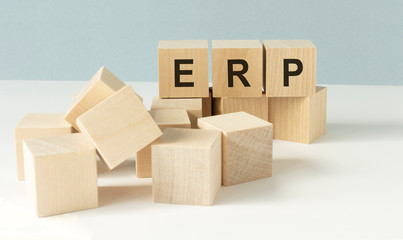 ERP abbreviation made of wooden cubes and office stationary