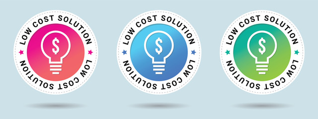Low Cost Solution stamp vector illustration. Vector certificate icon. Set of 3 beautiful color gradients. Vector combination for certificate in flat style.