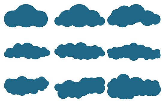 Set of blue cloud vectors icons on white background