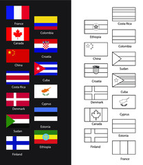 Coloring book with world flags