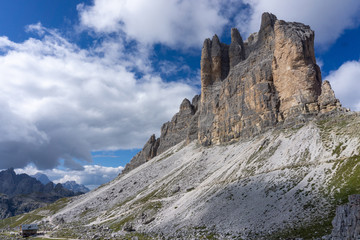 Unesco site of Tre Cime di Lavaredo in the italian Dolomites