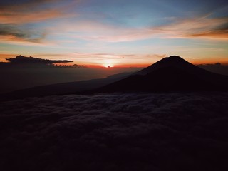 The Sunrise On The Volcano Batur On The Island Of Bali In Indonesia