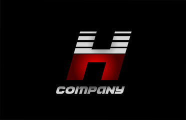 H red grey black alphabet letter logo icon design for business and company