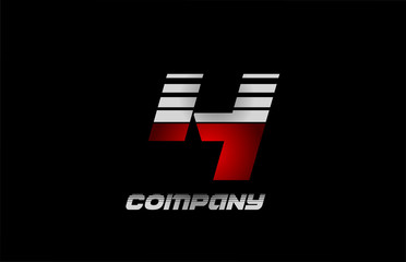 number logo 4 four red grey black icon design for business and company