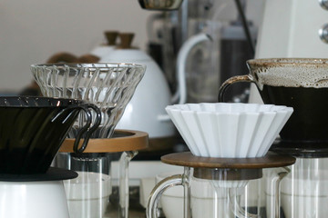 Drip coffee equipment in coffee cafe.