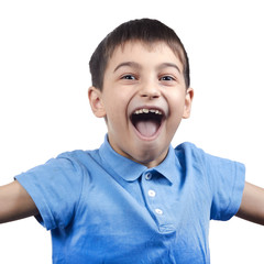 happy child a boy in a blue t shirt isolate