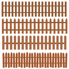 Set of wooden vector fence for decor on white