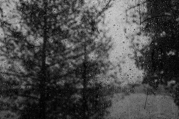 Gouttes de pluie sur la fenêtre du chalet dans la forêt d'Ontario