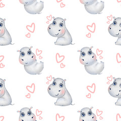 Obraz premium Kreskówka hipopotamy z wzór serca