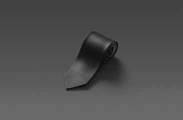 Blank black rolled neck tie mockup, dark background