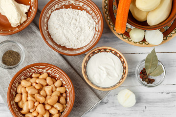Bean soup ingredients on the table top view