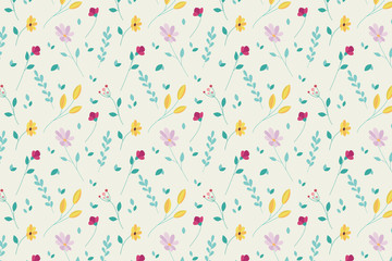 Colored floral pattern on a yellow background. Summer flowers.