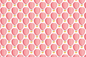 Spring background. Pink hot air balloon with flowers.