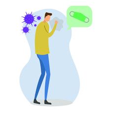 Coronavirus vector concept male figure coughing without a face mask causing Covid-19 spread
