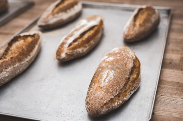 Rye bread on a baking sheet Homemade baking