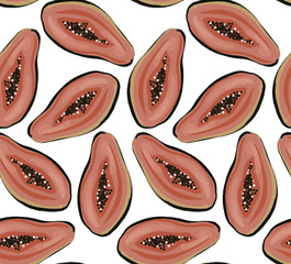 papaya raster  seamless pattern on white background.