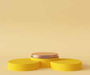 3D Rendering -Illustration yellow pedestal isolated on light yellow background, modern minimal concept, empty stage, abstract geometry shape pastel color, Cosmetic background for product presentation.