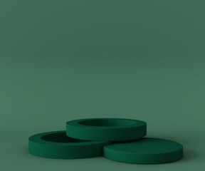 3D Rendering - Illustration green pedestal isolated on light green background, modern minimal concept, empty stage, abstract geometry shape pastel color, Cosmetic background for product presentation.