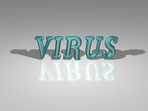 Colorful text of Virus rendered in 3D casting shadows, ideal image for conceptual display and graphical applications