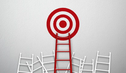 Stand out from the crowd and think different creative idea concepts. Longest red colour ladder...