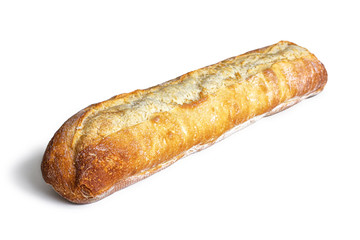 Side view of a baguette with a crispy crust on w