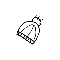 Single hand drawn warm hat. Doodle vector illustration in cozy scandinavian style. Cute element for greeting cards, posters, stickers and seasonal design. Isolated on white background