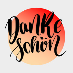 Danke schoen. Thank you in german. Vector hand drawn brush lettering on colorful gradient isolated on grey background. Modern handlettering postcard for printing, web pages and others products.
