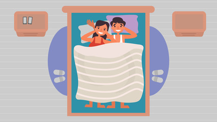 Sleep Lover's hobbies activities couples spend together on summer ,holidays, Time with loved ones Happiness No place like home concept,Colorful vector illustration in flat cartoon style.