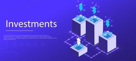 Fototapeta premium Business investment modern flat design isometric concept. Landing page template. Conceptual isometric vector illustration for web and graphic design.