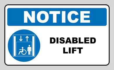 Passengers elevator sign. Lift vector icon. Vector illustration isolated on white background. Blue mandatory symbol. Notice banner. White simple pictogram.