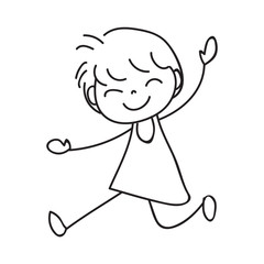 Hand drawing cartoon character happy girl. Happiness concept vector.