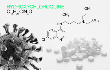 Hydroxychloroquine, chloroquine medicine substance. Drug introduced as treatment for coronavirus,...